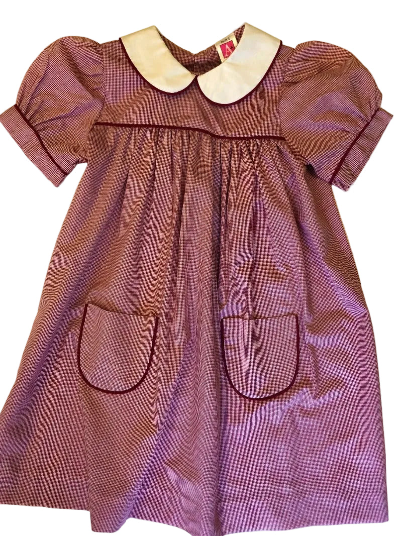 Gingham Dress Burgundy YXS (5/6)