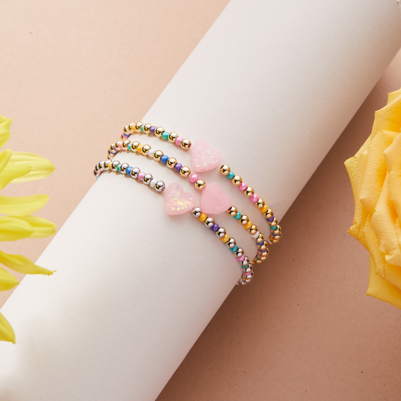 Load image into Gallery viewer, Holy Water Bracelet: Pink Heart on Multicolor Bracelet
