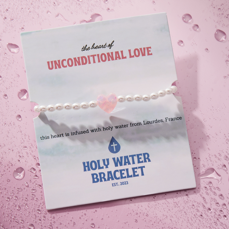 Load image into Gallery viewer, Holy Water Bracelet: Pink Heart on Pearls
