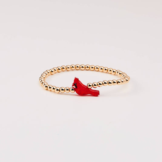 Holy Water Bracelet: Red Cardinal on Gold Beads