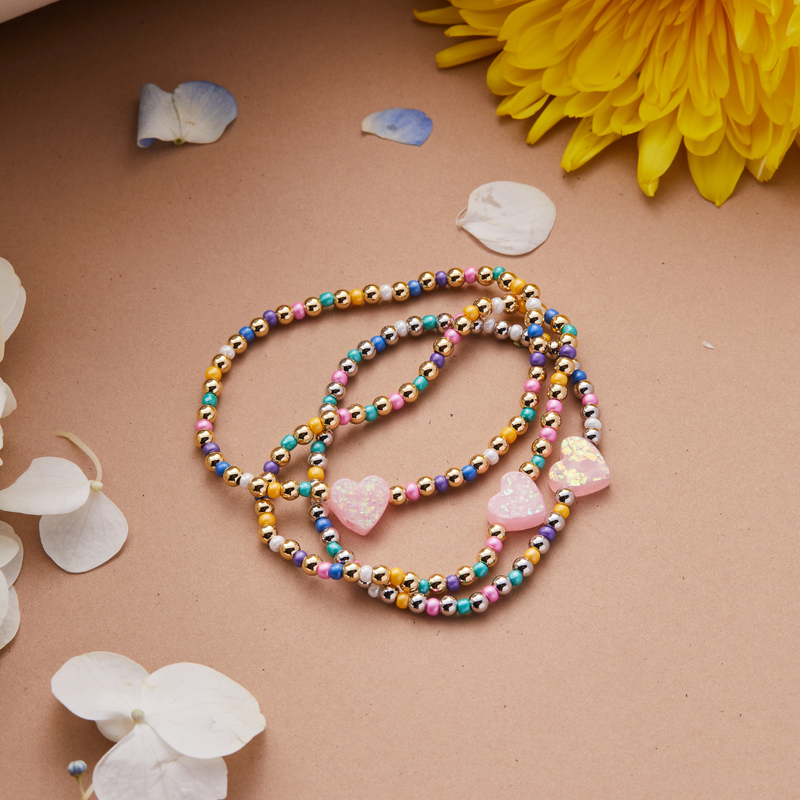 Load image into Gallery viewer, Holy Water Bracelet: Pink Heart on Multicolor Bracelet
