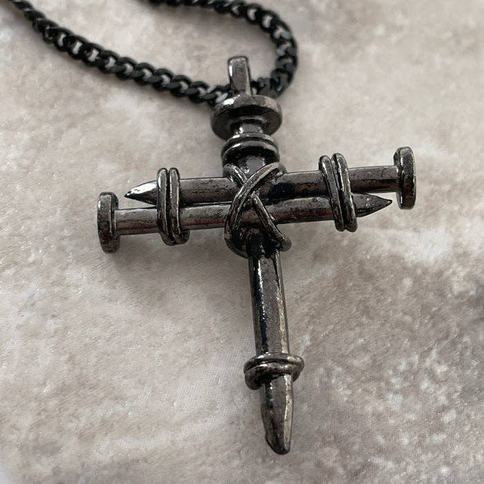 Load image into Gallery viewer, Gunmetal Nail Cross Pendant
