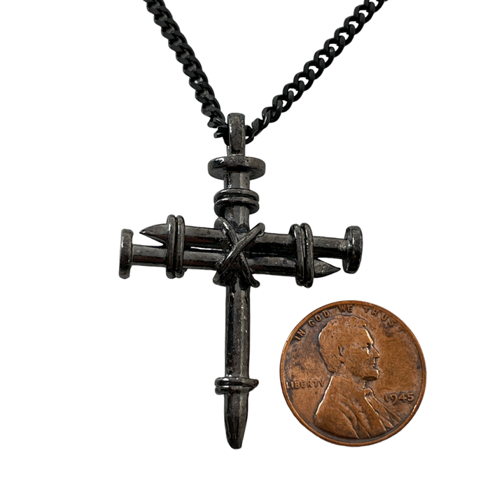 Load image into Gallery viewer, Gunmetal Nail Cross Pendant

