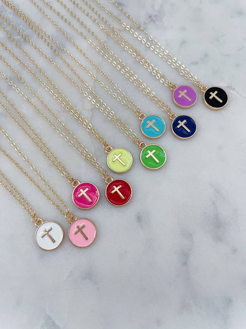 Load image into Gallery viewer, Child&#39;s Cross on Enamel Pendant in 7 Colors

