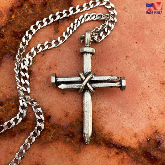 Pewter Nail Cross Necklace