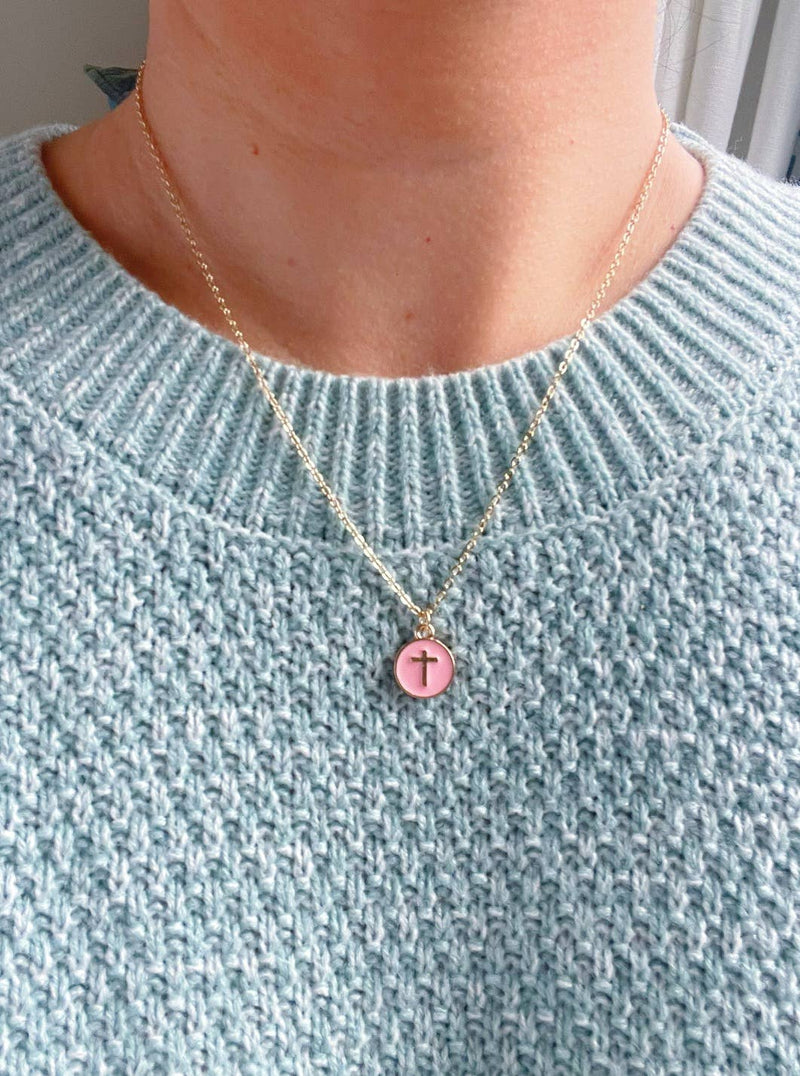 Load image into Gallery viewer, Child&#39;s Cross on Enamel Pendant in 7 Colors
