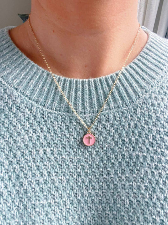 Child's Cross on Enamel Pendant in 7 Colors