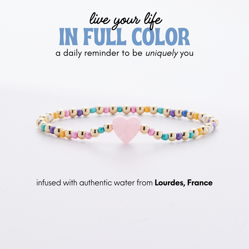 Load image into Gallery viewer, Holy Water Bracelet: Pink Heart on Multicolor Bracelet
