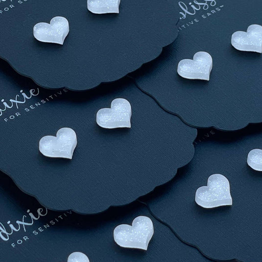 White Shimmer Hearts Earrings