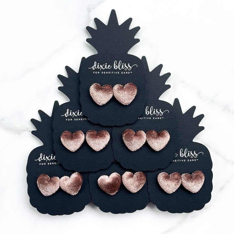 Load image into Gallery viewer, Velour Heart Earrings in Mocha
