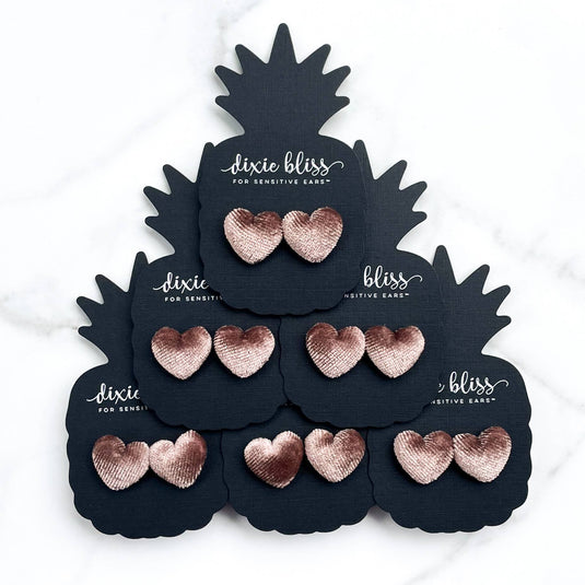 Velour Heart Earrings in Mocha
