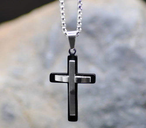 Silver & Black Cross Necklace