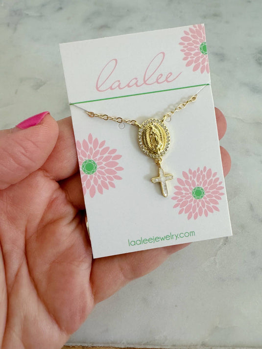 Miraculous Medal Necklace with Cross Dangle