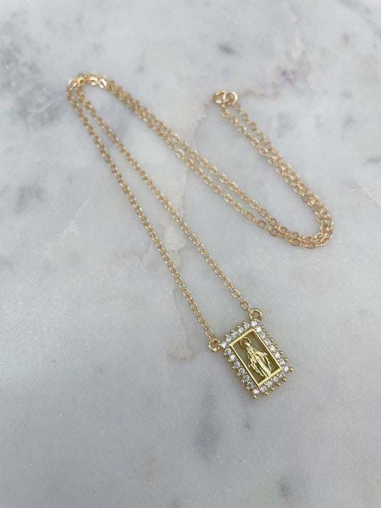 Crystal Framed Religious Medal Necklace