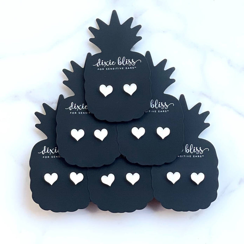 Load image into Gallery viewer, White Shimmer Hearts Earrings
