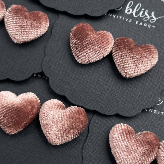 Velour Heart Earrings in Mocha