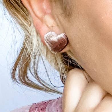 Velour Heart Earrings in Mocha