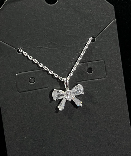 Rhinestone Bow Pendant Necklace