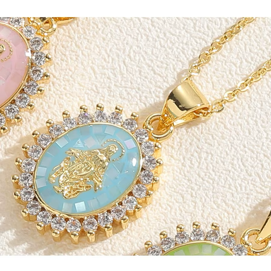 Oval Virgin Mary Abalone Necklace (5 Colors)