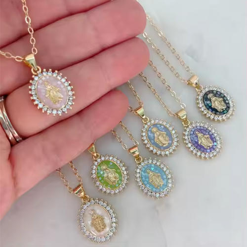 Oval Virgin Mary Abalone Necklace (5 Colors)