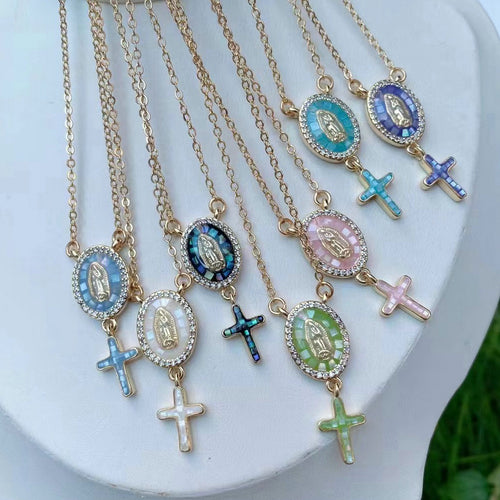 Blessed Mother Pendant with Cross Dangle