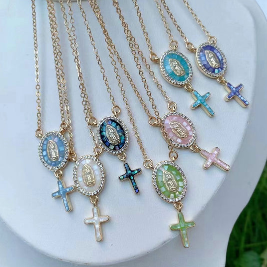 Blessed Mother Pendant with Cross Dangle
