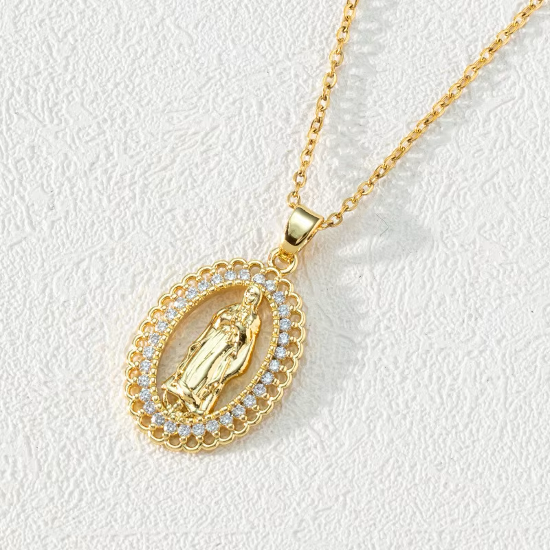 Load image into Gallery viewer, Crystal Framed Religious Medal Necklace
