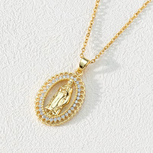 Crystal Framed Religious Medal Necklace