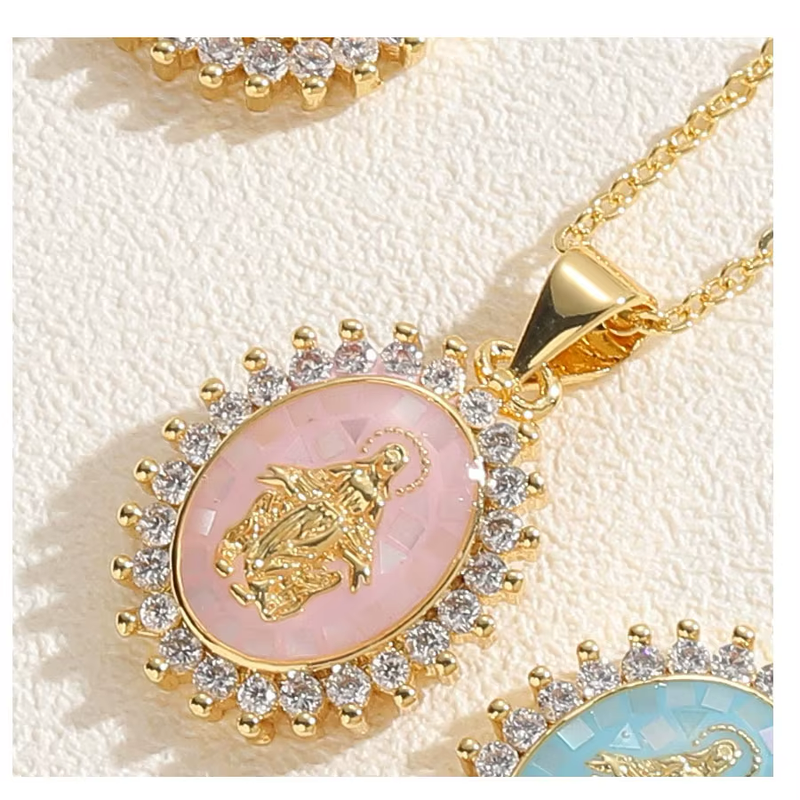 Load image into Gallery viewer, Oval Virgin Mary Abalone Necklace (5 Colors)
