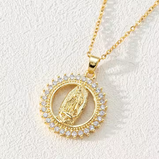 Crystal Framed Religious Medal Necklace