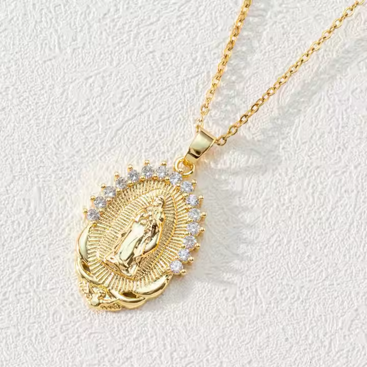 Crystal Framed Religious Medal Necklace