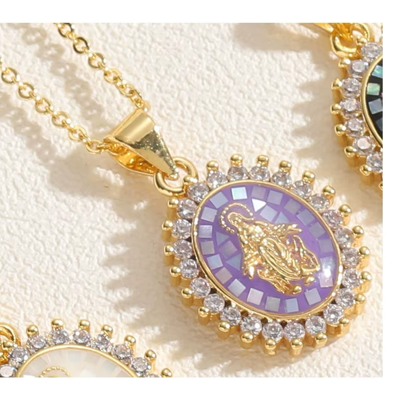 Load image into Gallery viewer, Oval Virgin Mary Abalone Necklace (5 Colors)
