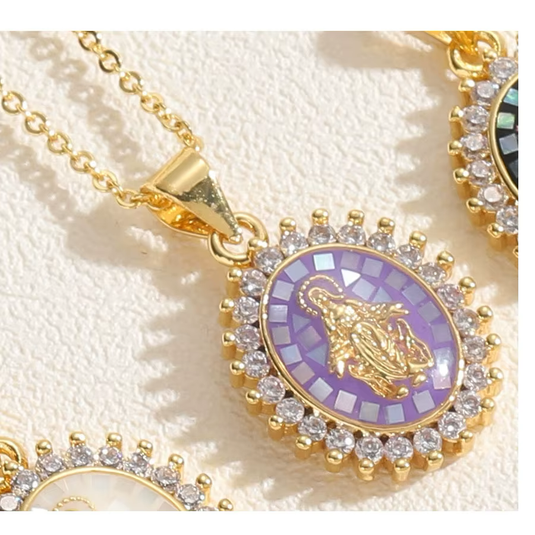 Oval Virgin Mary Abalone Necklace (5 Colors)