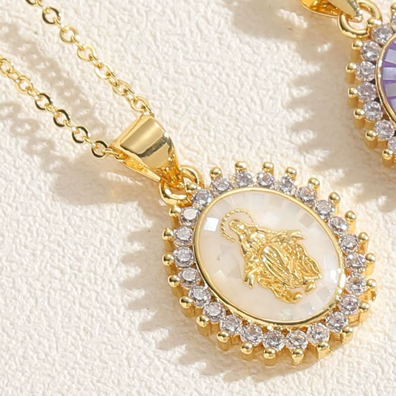 Load image into Gallery viewer, Oval Virgin Mary Abalone Necklace (5 Colors)
