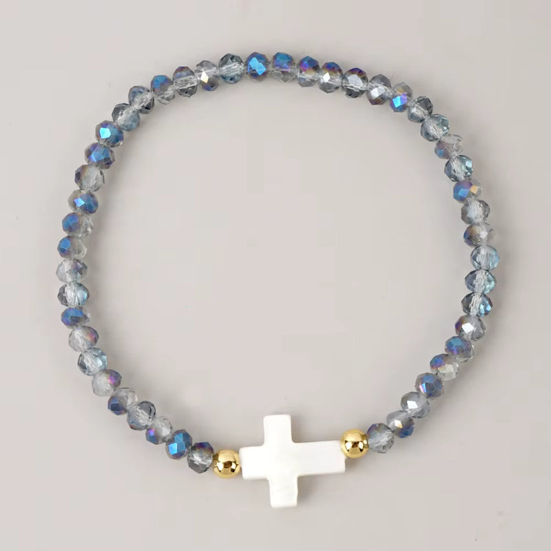 Load image into Gallery viewer, Crystal Bead Cross Bracelet

