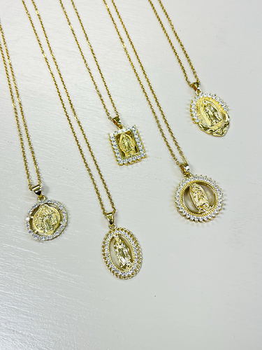 Crystal Framed Religious Medal Necklace