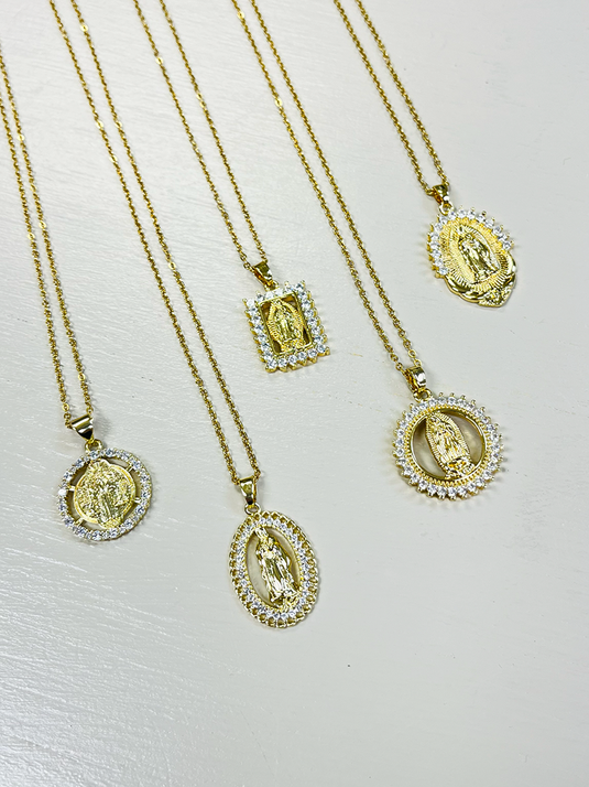Crystal Framed Religious Medal Necklace