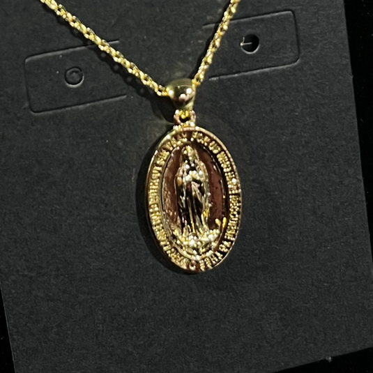 Gold Virgin Mary Pendant Necklace