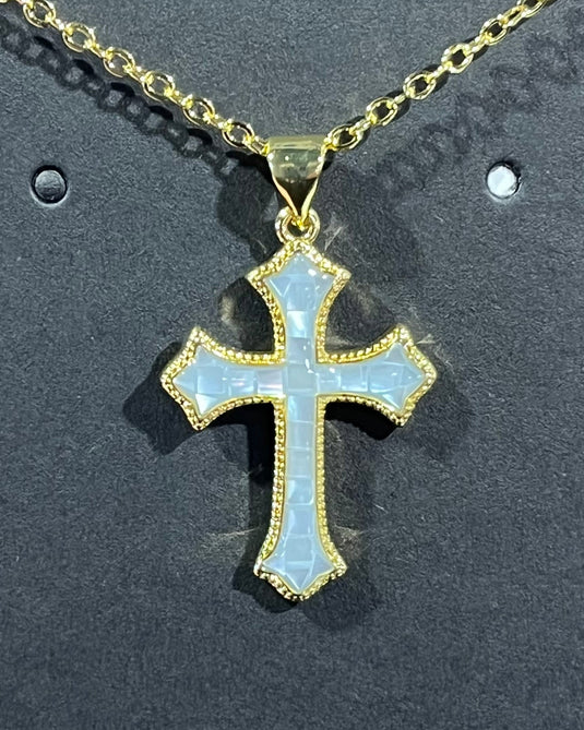 Abalone Shell Cross Necklace 4 Colors