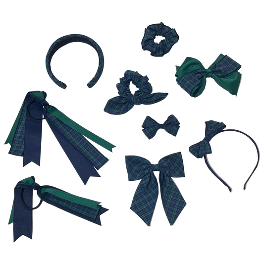 Hair Accessories in Navy/Green Micro Tartan