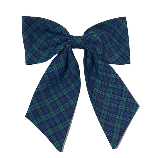 Hair Accessories in Navy/Green Micro Tartan
