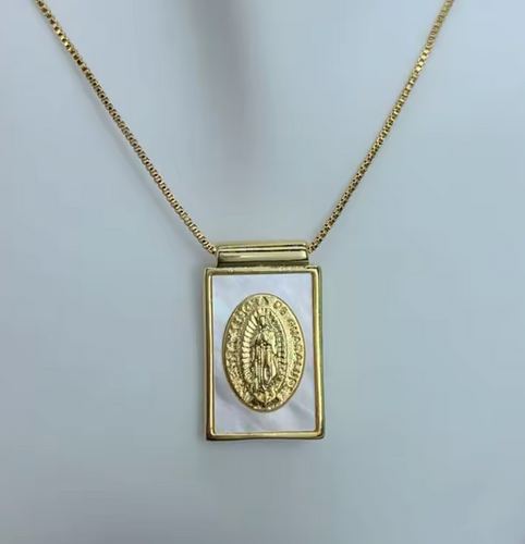 Blessed Mother in Abalone Frame Necklace