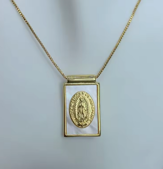 Blessed Mother in Abalone Frame Necklace