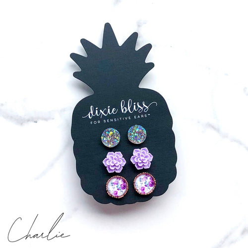 Post Earring Trio in Lilacs