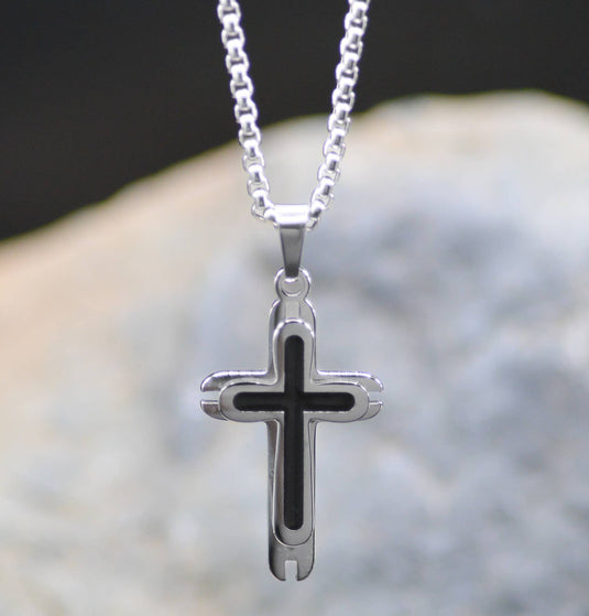 Silver/Black Cross Necklace - Eden Merry Necklace