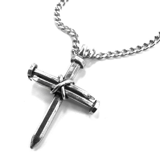 Pewter Nail Cross Necklace