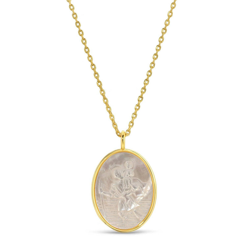 Load image into Gallery viewer, Saint Christopher Etched Shell Oval Pendant Necklace
