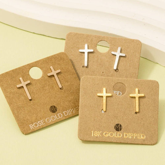 Gold Dipped Mini Cross Post Stud Earrings