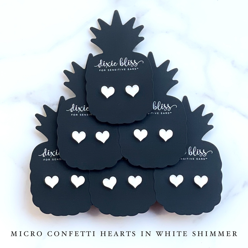 Load image into Gallery viewer, White Shimmer Hearts Earrings
