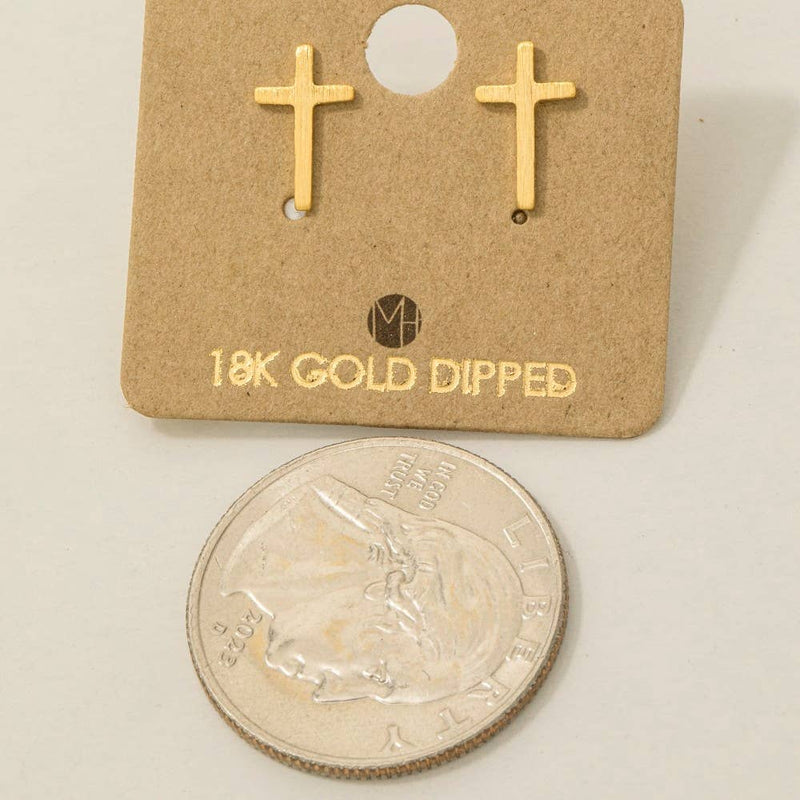Load image into Gallery viewer, Gold Dipped Mini Cross Post Stud Earrings

